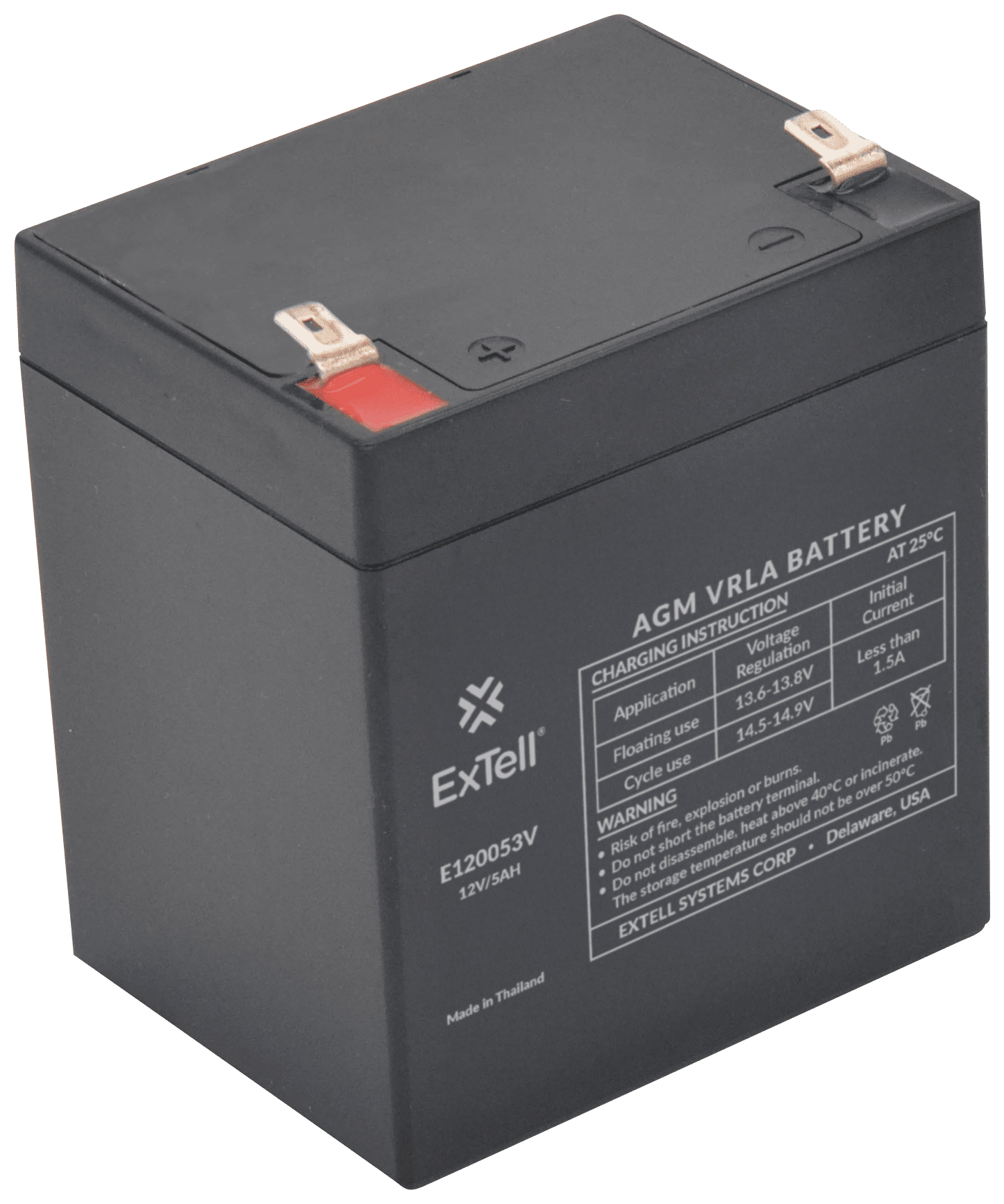 E120053V – ExTell AGM VRLA Battery 12V 5AH